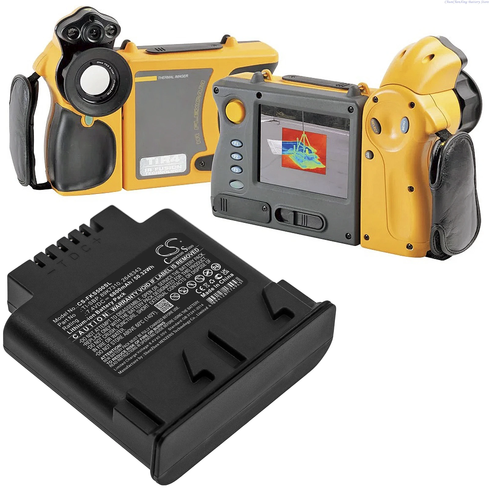 Cameron Sino 7.4V 6800mAh Thermal Camera Battery TI-SBP 89K7310 for Fluke IR SMART, IR Flexcam, Ti50FT, Ti55FT, TiR3FT, TiR4FT