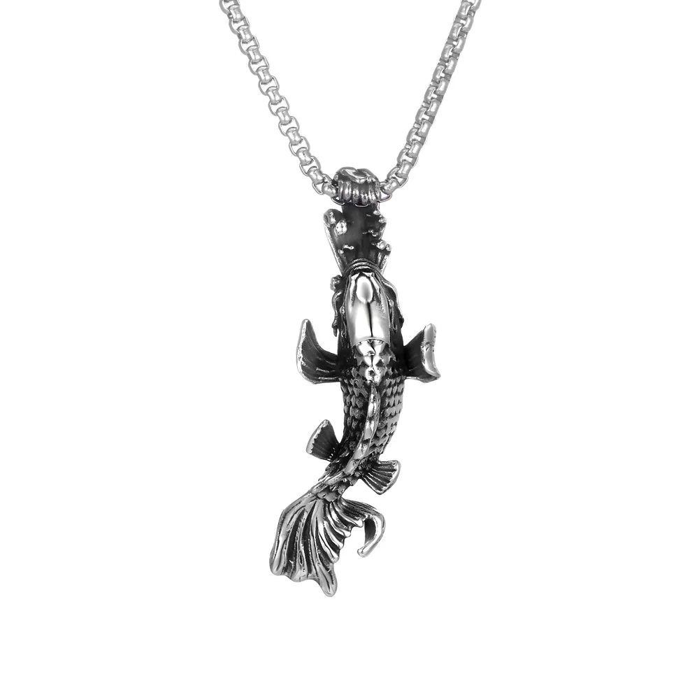 

Aroutty 316L Stainless Steel Koi Fish Animal Mens Necklaces Pendants Chain Punk Hip Hop For Boy Male High Quality Jewelry Gift