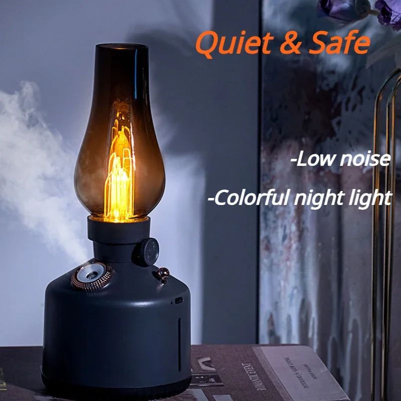 Retro Kerosene Lamp Humidifier 260ml Large Capacity Ultrasonic Mute Cool Mist Diffuser Essential Oil Air Humidifier for Home