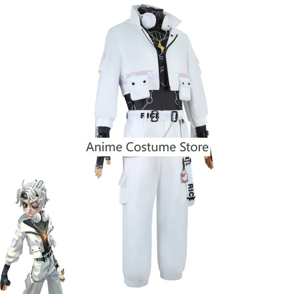 Luca Balsa ملابس تنكرية للرجال ، لعبة أنيمي ، هودي أبيض ، ملابس رياضية مع شعر مستعار ، أرز البط ب ، سجين ، بدلة ترفيه يومية