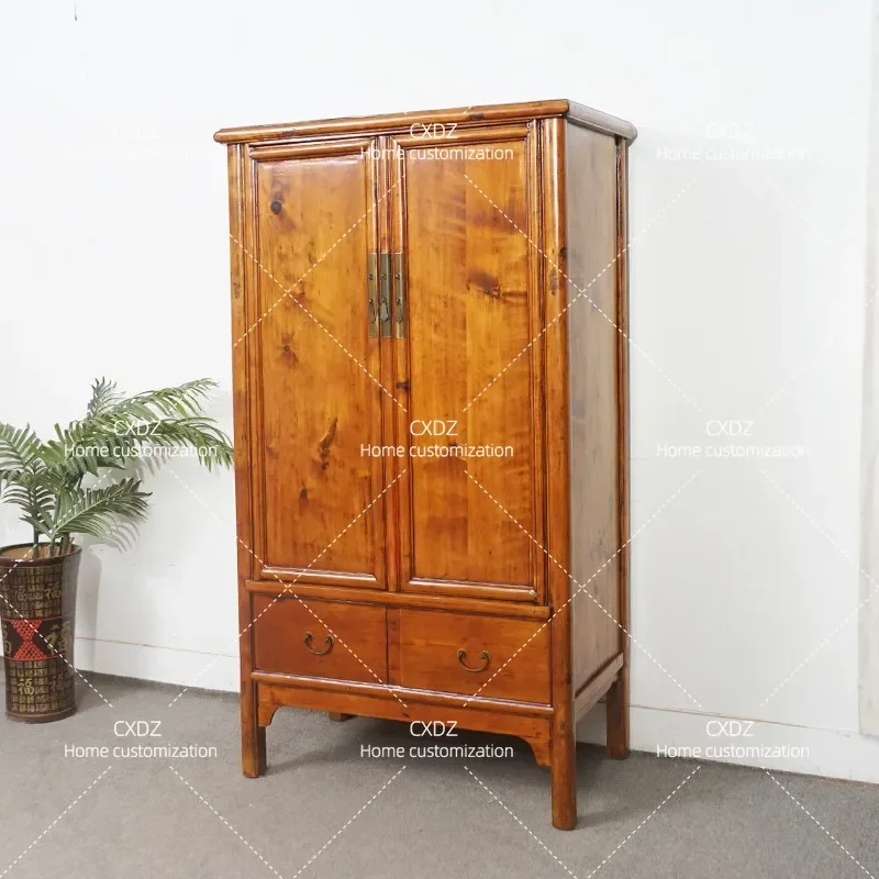 New Chinese style solid wood noodle cabinet Ming style rounded corner cabinet Old elm wardrobe Locker Tea room furniture