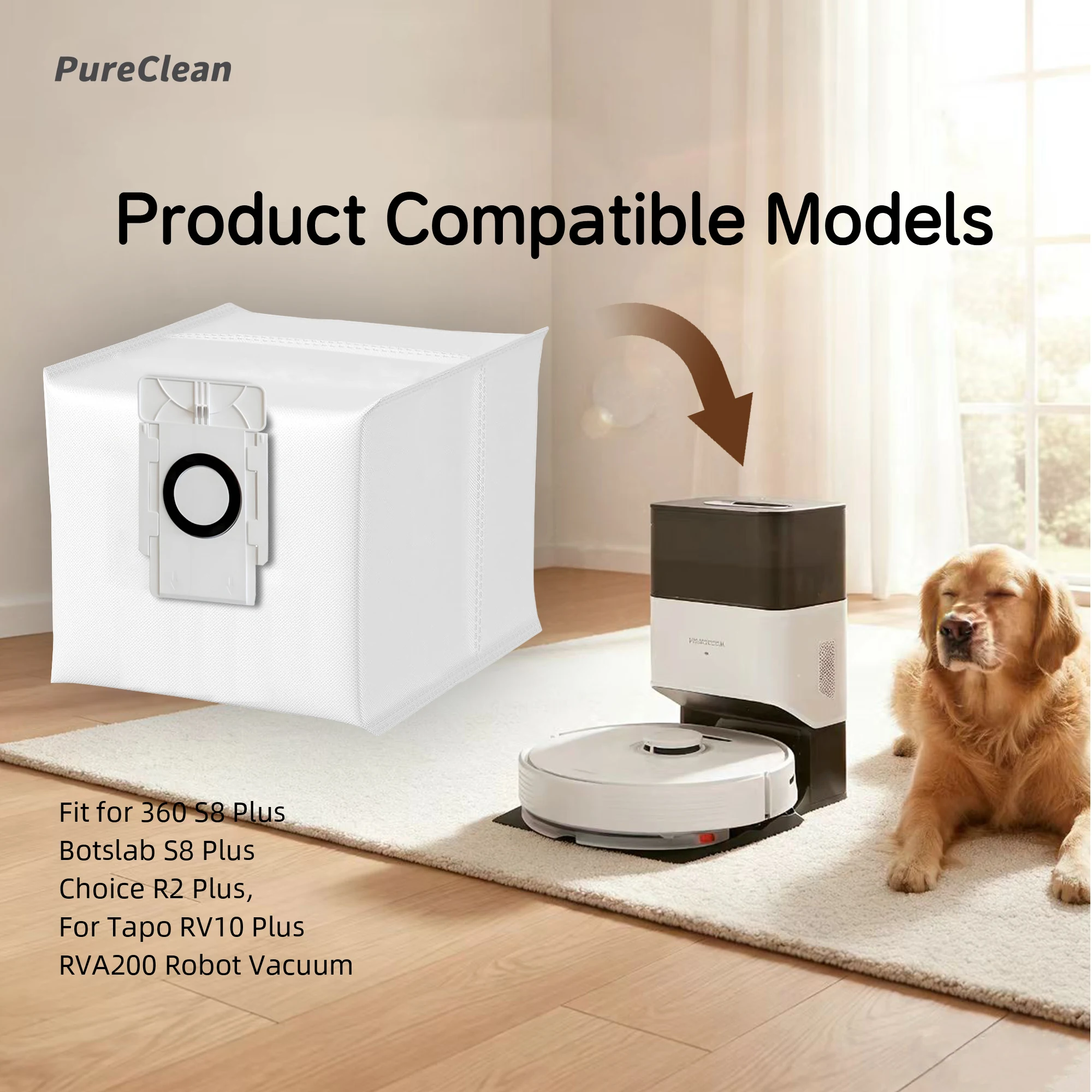 Dust Bags Fit for 360 S8 Plus / Botslab S8 Plus / Honor Choice R2 Plus Robot Vacuum, Tear-Resistant Non-Woven Vacuum Accessories