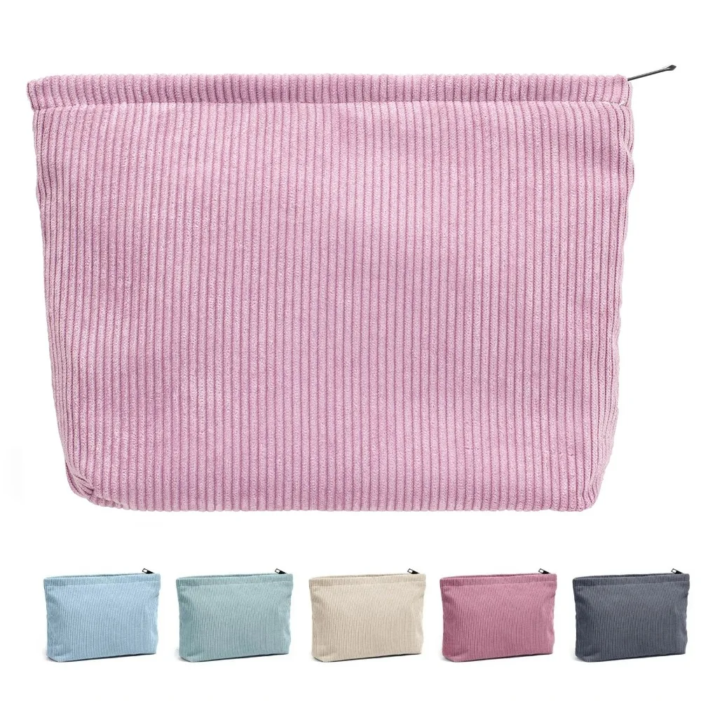 Bolsa de maquillaje con cremallera grande, bolsa de maquillaje de pana para bolso de viaje, organizador de cosméticos de lona para mujer, bolso de mano de almacenamiento de brochas