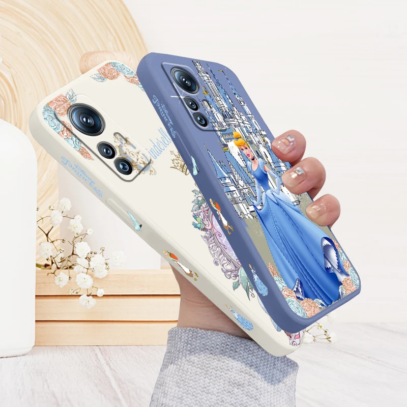 Cinderella Disney Fashion Cute Liquid Left Rope For Xiaomi Mi 14 13T 13 12T 12 11T 11i 11 A3 10T 10 9 Pro Lite Ultra 5G Funda