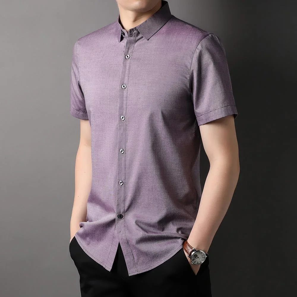 

Top Grade New Summer Brand Designer Regular Fit Simple Shirt Soft Trending Short Sleeve Stretch Casual Fashion Men Clothes