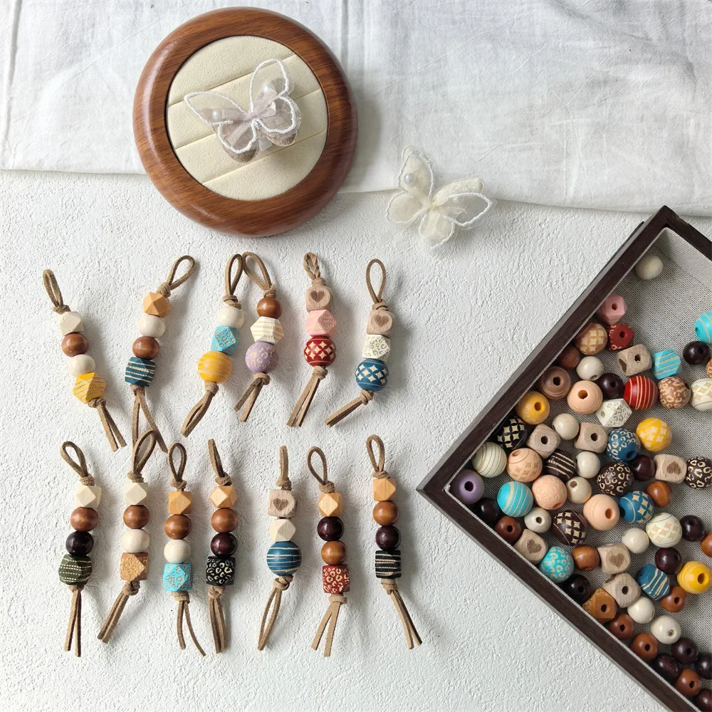 New Maillard Color Wooden Bead String Shoelaces Charms for Sneakers Pearl Butterfly Shoe Charm DIY Detachable Shoes Decorations