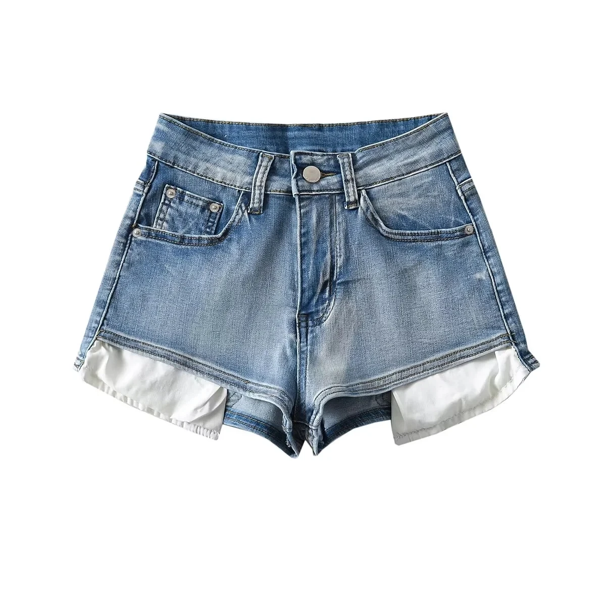 الأمريكية Sle عالية الخصر بسط الدنيم orts المرأة مثير عالية المرونة Bootcut الجينز الصيف العصرية السراويل الساخنة نسيج القطن