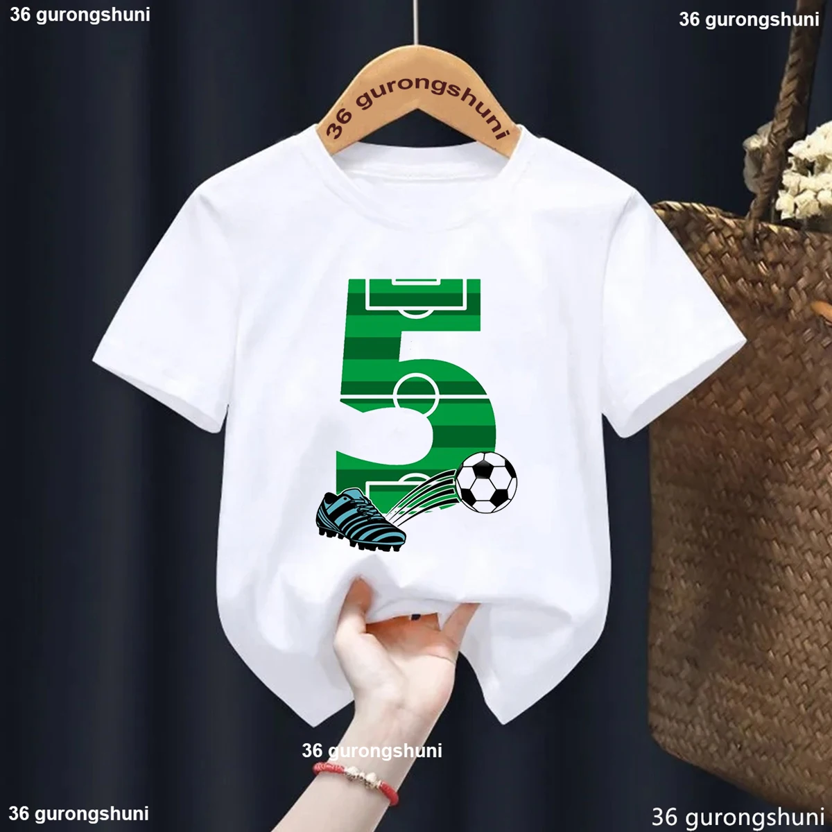 

5rd Birthday Soccer Ball Printed T Shirt For Girls/Boys Funny Kids Clothes Summer Gray/Bule/Yellow/White T-Shirt Tops Shirt