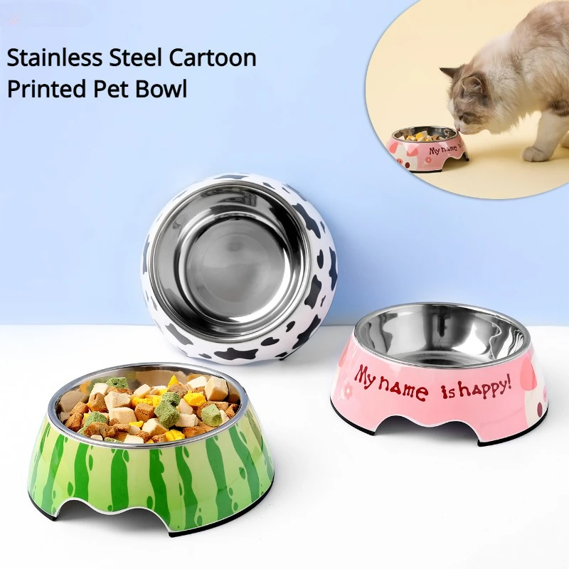 Super Good Quality Pet Bowl Stainless Steel Cartoon Dog Cat Food Feeder Imitation Ceramic Detachable Non Slip Bowls Pet Supplies