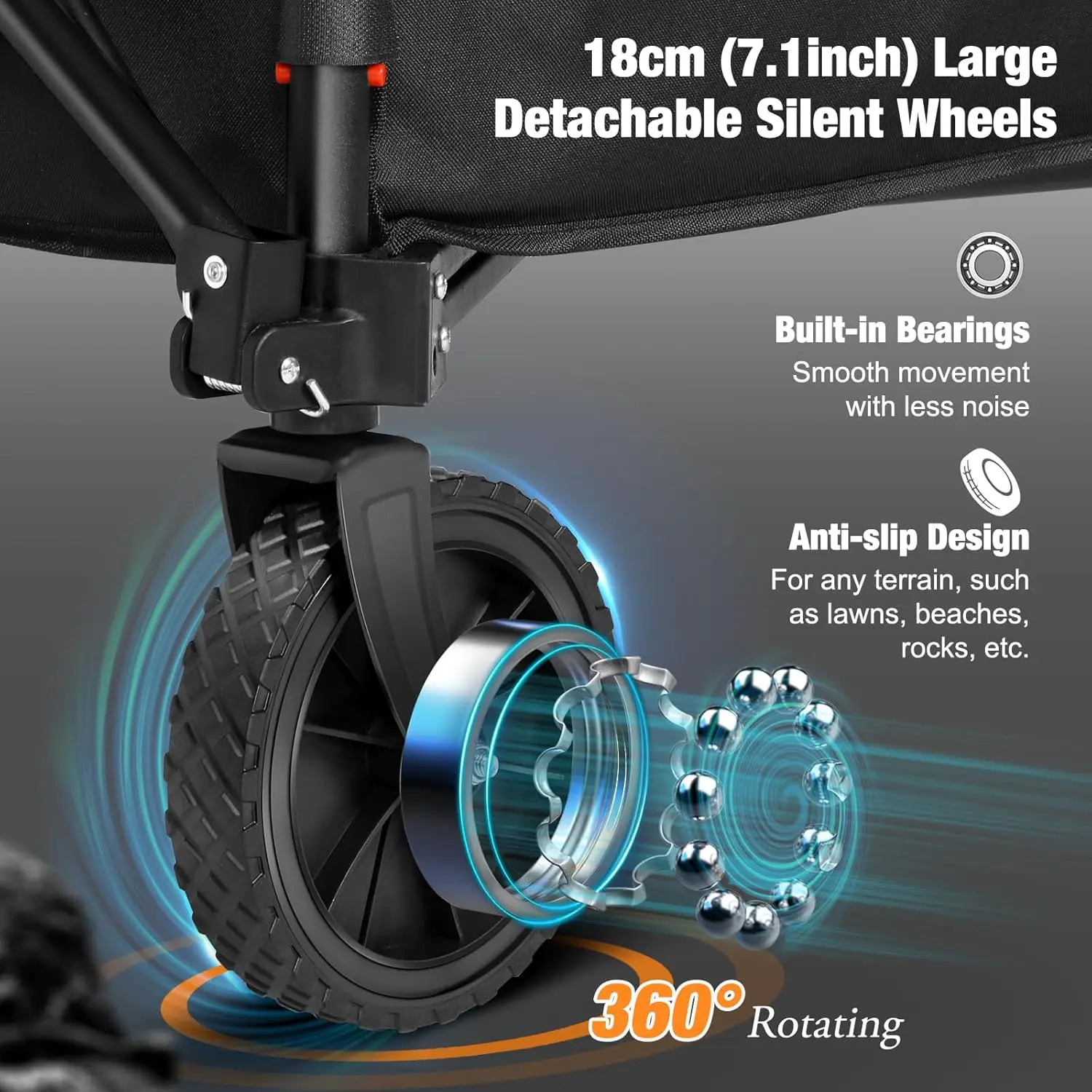 Chariot utilitaire pliable avec roues tout-terrain, porte-gobelets, poches pour l'épicerie