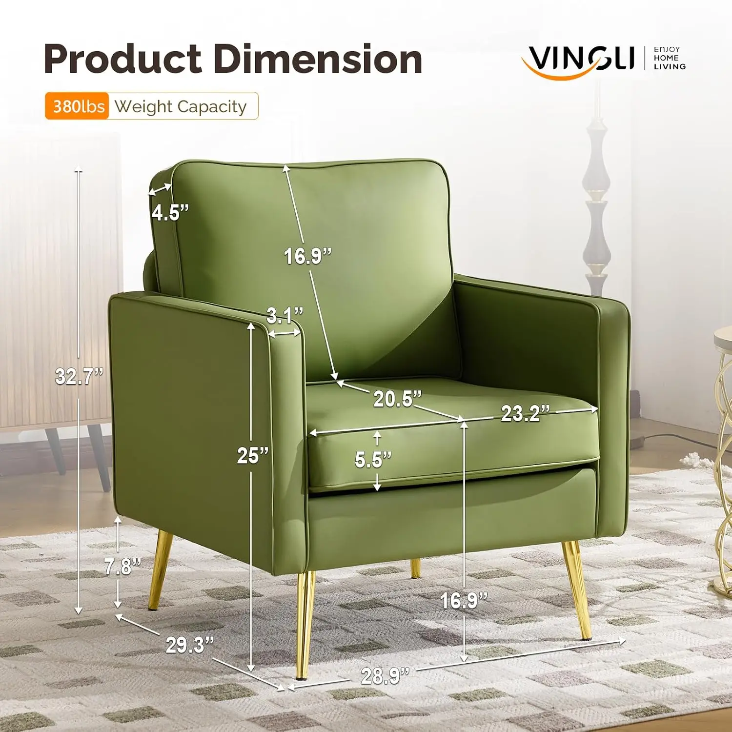 Faux Leather Accent Chairs Set of 2 with Gold Legs for Living Room, Customized