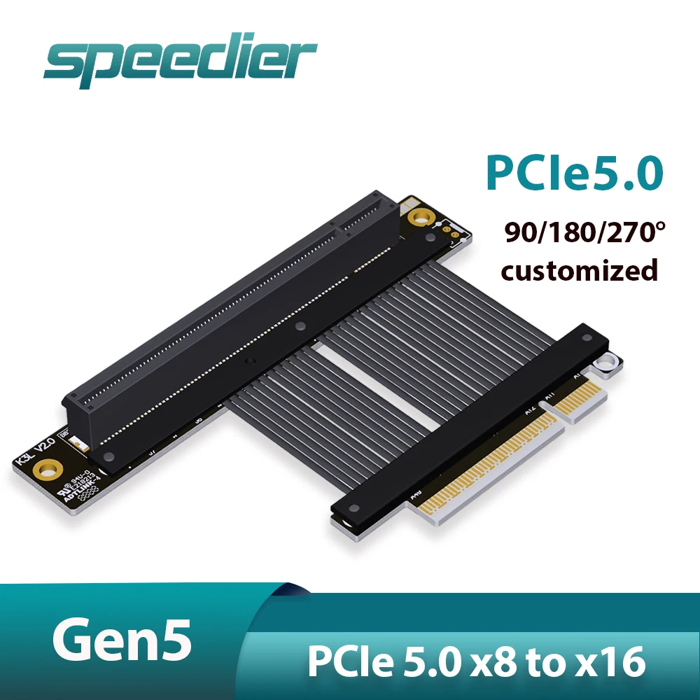 

New PCIe 5.0 X8 To X16 Graphics Card GPU Extension Cable Shortened Gen5 High-speed Lossless Soft Ribbon Cable 90 180 270 Degrees