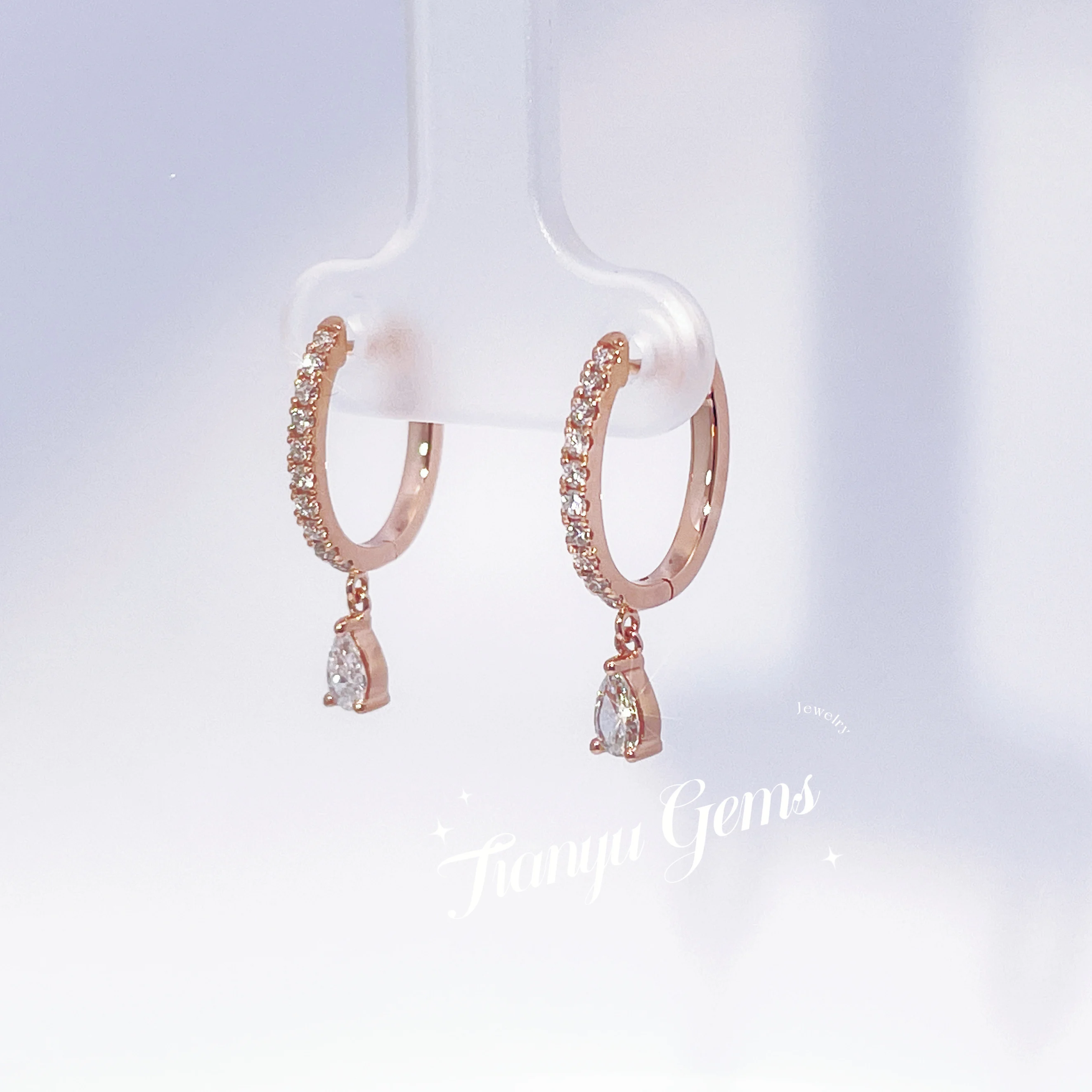 Tianyu Gems 3x4.5mm Pear Lab Diamond 18k Rose Gold Hoop Earrings HPHT Diamonds Round DEF White 14k 10k Wedding Earring for Women