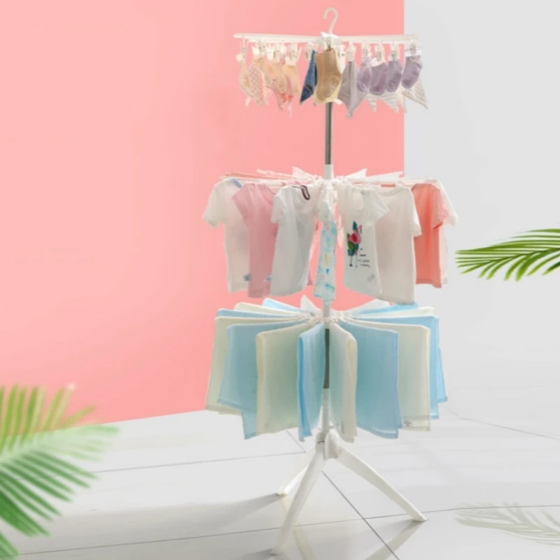 Baby clothes drying rack floor multi-layer folding baby clothes drying pole outdoor balcony multi-functional baby diaper rack