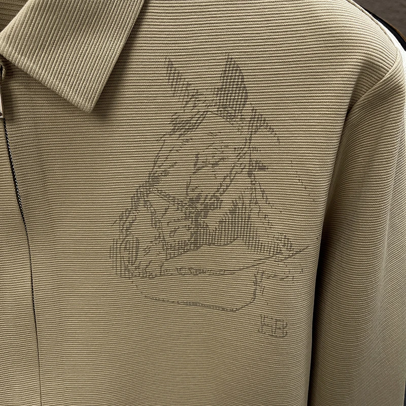 قميص رجالي أصلي بأكمام طويلة وسحاب وياقة مقلوبة وطباعة بسيطة وخفيفة الوزن كاجوال للربيع والخريف للرجال #3