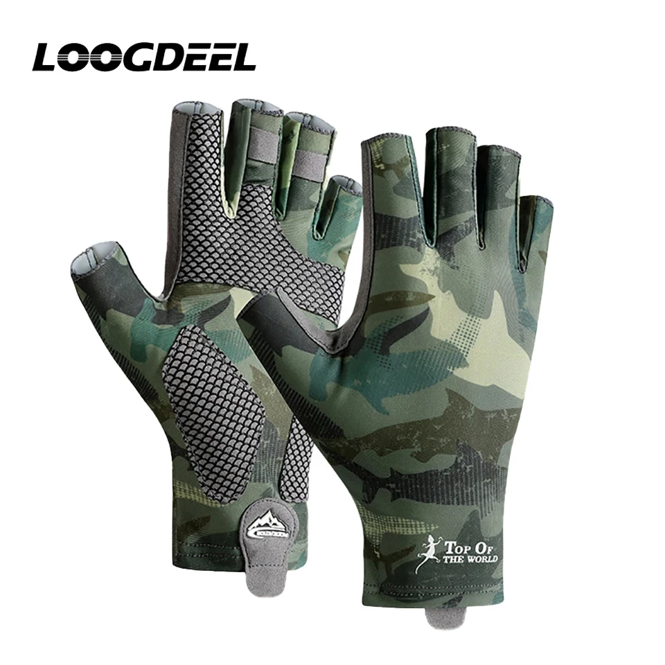 LOOGDEEL Outdoor Angelhandschuhe aus Eisseide, Sonnenschutz, freiliegende Finger, Fahrradhandschuhe, rutschfest, verschleißfest, Halbfinger-Handschuhe