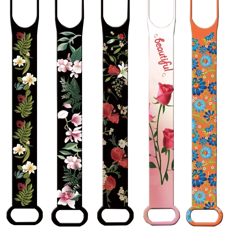 

Silicone Watch Band For Mi Band 8 9 NFC Mi Band 3 4 5 6 7 Bracelet Flower Series Wristband For Mi Band Watch Replacement Strap