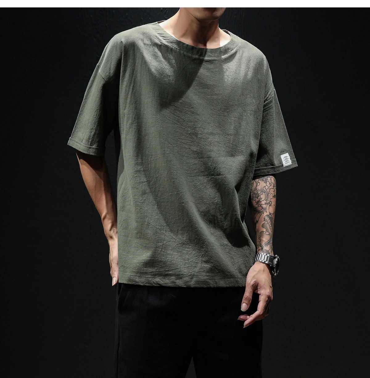 Trendy Mens Tshirt Summer Short Sleeve Round Neck Loose Fit Cotton Linen Top Casual Clothing For Men