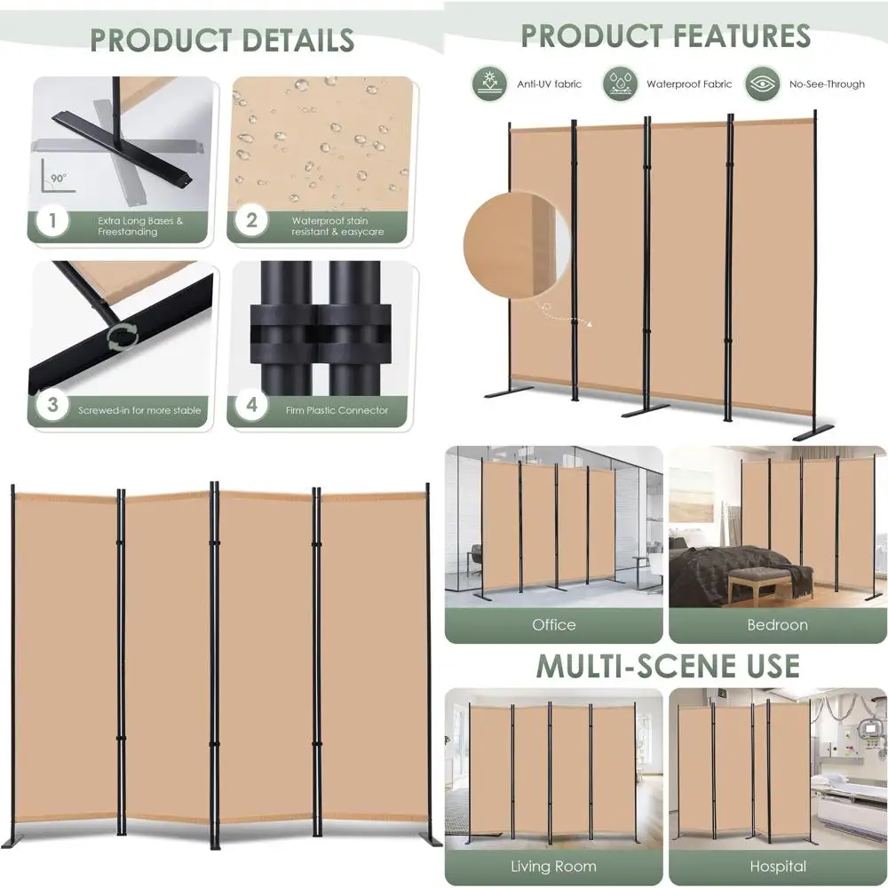 

6-Panel Freestanding Room Divider for Privacy, Wide-Screen Design, 89 Wide x 71 High, Beige