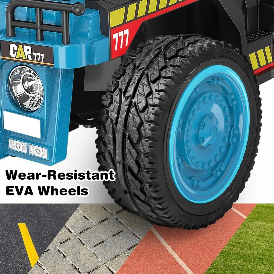 Camión volquete de 24 V, motores potentes de 2 x 75 W, hasta 4,4 mph, neumáticos EVA, vehículo de construcción con cama volquete eléctrica y pala adicional