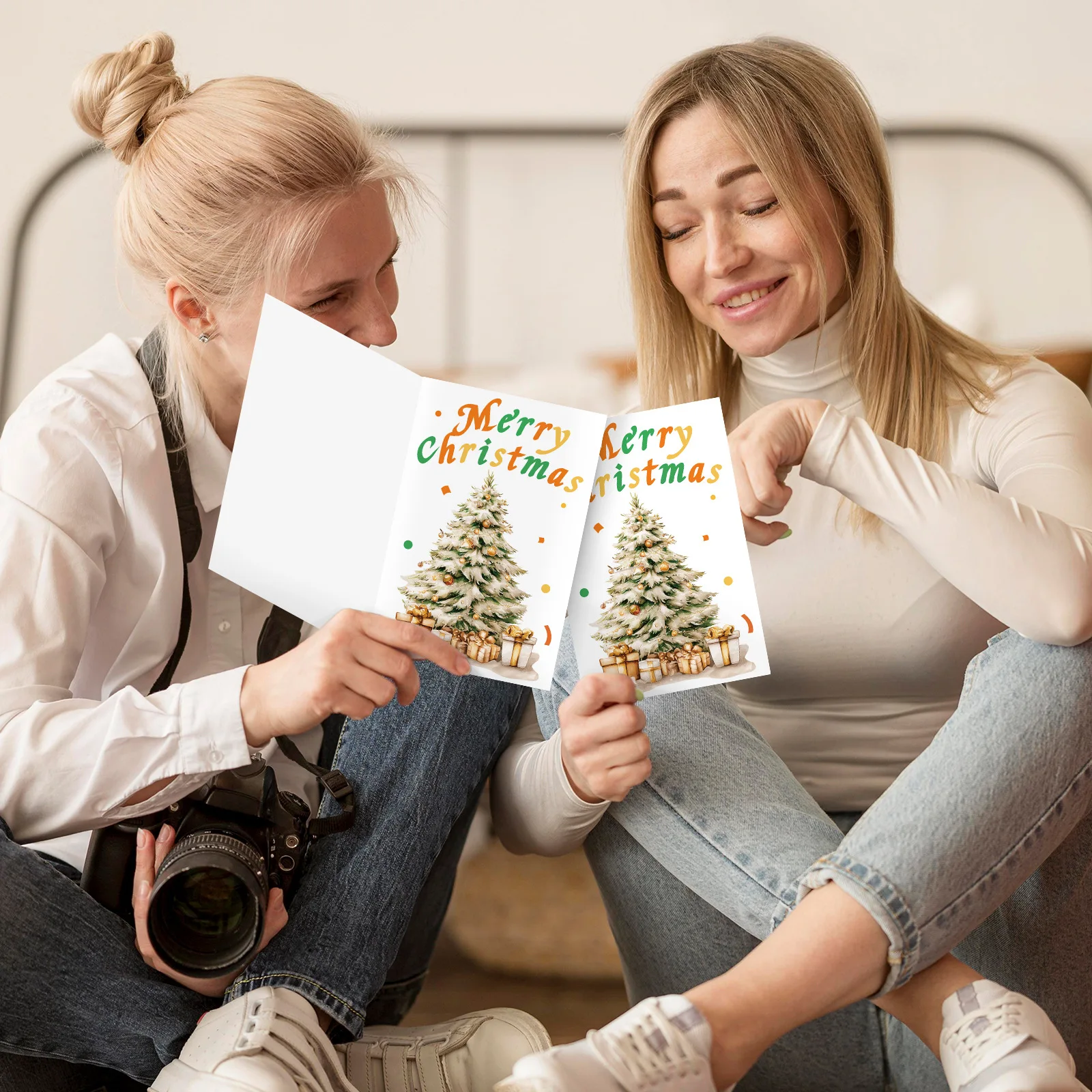 1pc New Christmas Card with Envelope Christmas Blessing Card Thank You Invitation Blank Folding Card Blessing Message Set