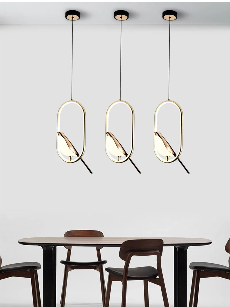

Modern Luxury Indoor Bird Chandelier Gold Ring Alloy Electroplating Body Bird Acrylic Lampshade Pendant Light LED Dining Lustres