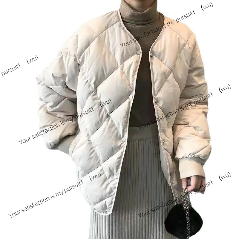 菱形の綿服 レディース ショート丈 冬服 パデッドコート 人気 ダウンコットンパッド入り服 襟なし