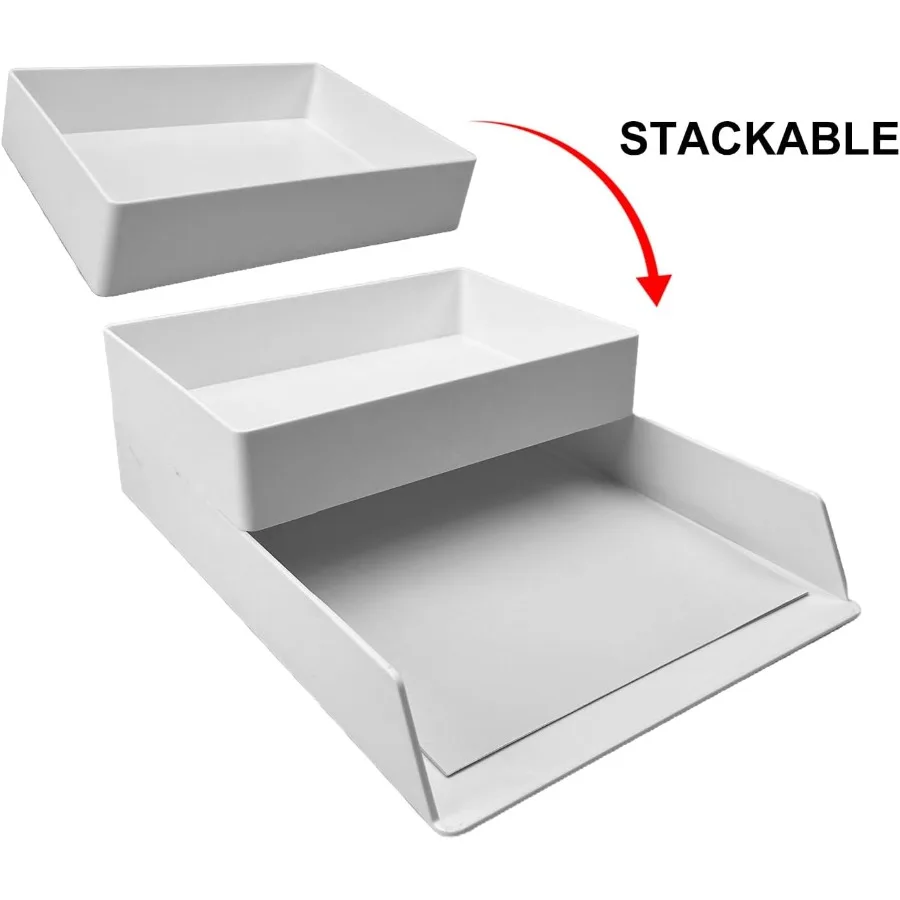 منظم مكتب بلاستيكي مستطيل مع صواني تخزين وصينية ملحقات للمكتب أو مساحة العمل المنزلية مثالية لإدارة الأوراق #4