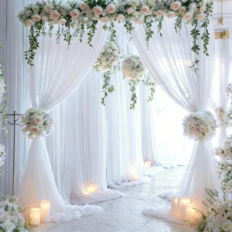 2PCS 160x300cm Chiffon Backdrop Curtain for Wedding Party Decor Slight Glimmer Sheer Baby Shower Photography Backgrounds image 2
