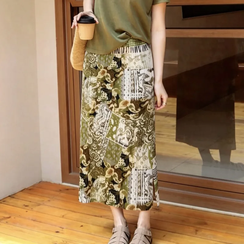 Miyake Pleated 2026 New Summer Elastic Waist Skirt Pleated High-Waist Casual Mid-Length Skirt with Three-Dimensional Texture