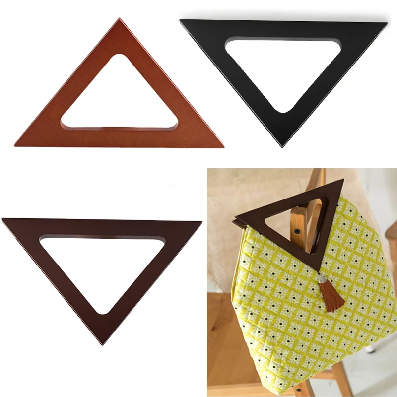 2PCS Triangle Solid Wood Handle Wallet Shoulder Bag Frame Handle Beach Bag Handbag Straw Bag DIY Wooden Handle