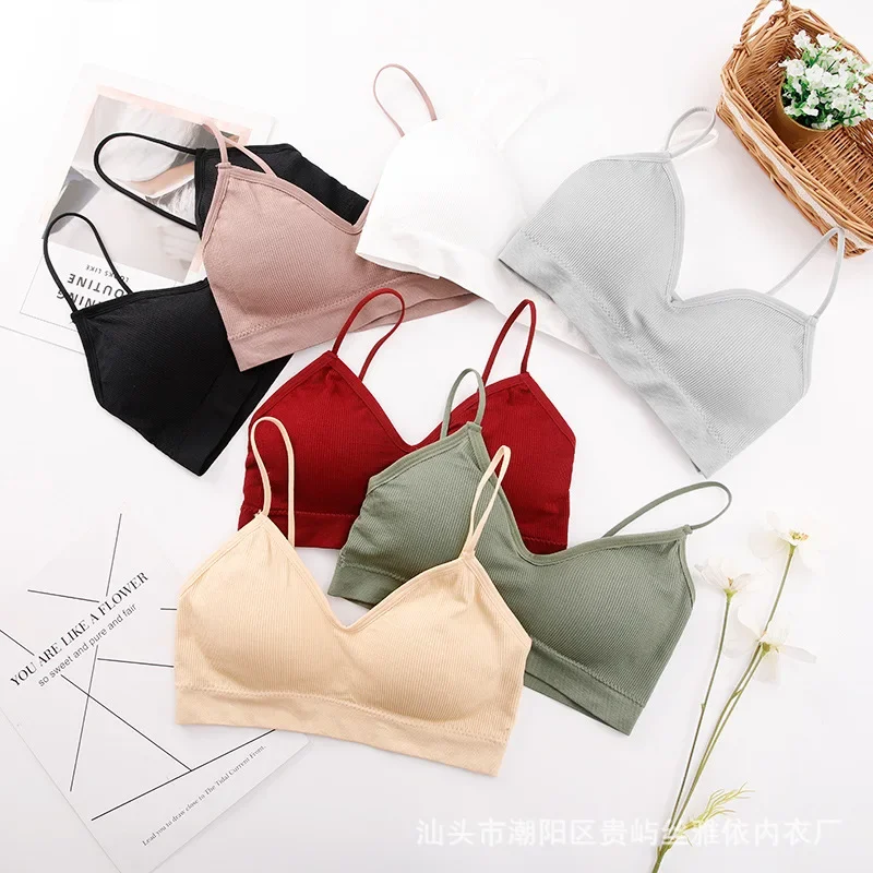 Thread strap Back Wrap Top Top bra no underwire anti-slip casual underwear V-neck women's camisole bra