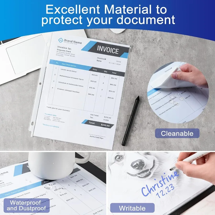 50 pacotes de folha transparente protetor de página 5.5x8.5 ih para mini 3 fichário protetor de papel de carregamento superior para documentos e ph
