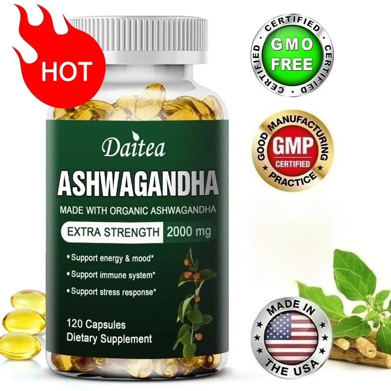 Cápsulas de extracto de Ashwagandha orgánico Daitea 2000 mg para el estado de ánimo, el sueño y el apoyo energético - Suplemento antioxidante