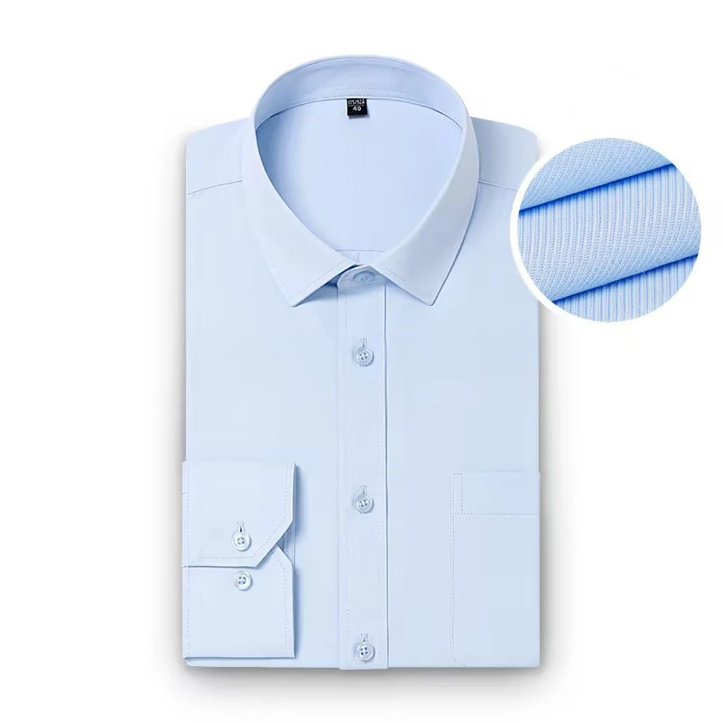 

High Quality 100%Pure Cotton Men Dress Long Sleeve Shirt Solid Male Regular Fit Stripe Business Shirt White Blue Shirts 7XL 8XL