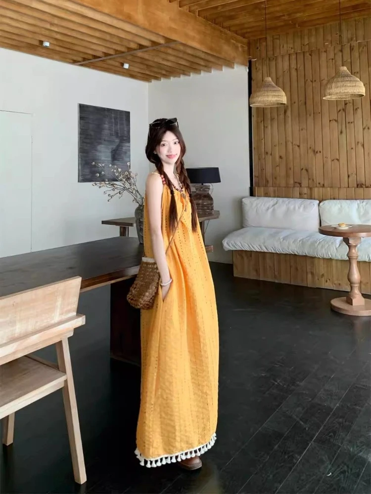 

Hollow Out Long Dress and Camisole Shirt Set for Women Summer Beach Party Outfit with Decorative Belt​