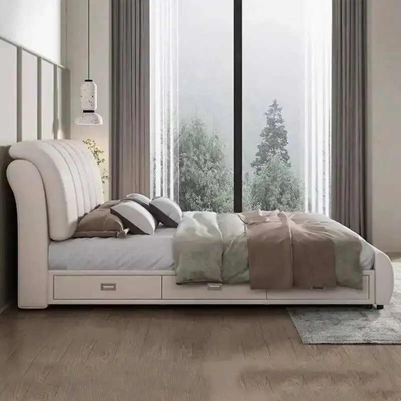 

Multifunctional Luxury Nordic Double Bed Organiser Drawers Bedroom Bed Queen Size Cama Elastica Pula Home Furniture