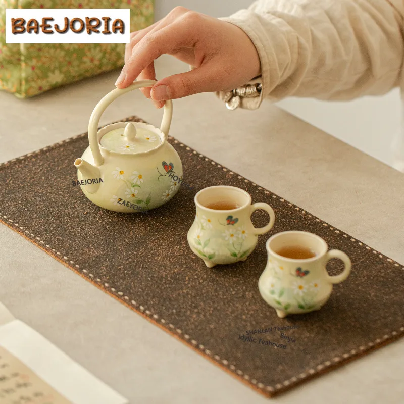 Hand-painted Oil Painting Daisy Travel Tea Set Kit Zen 1 Pot 3 Cups Tea Making Organizer Portable Outdoor Stock Bags Supplies view 5
