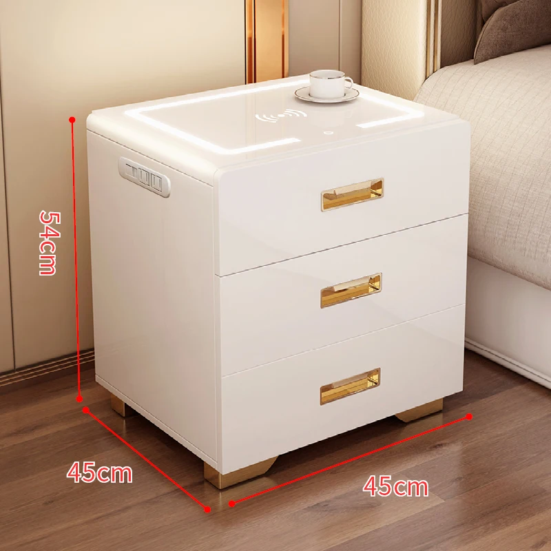 Full Intelligent Bedside Table Wireless Charging Fingerprint Lock Light Luxury Multifunctional Password Lock Bedside Safe