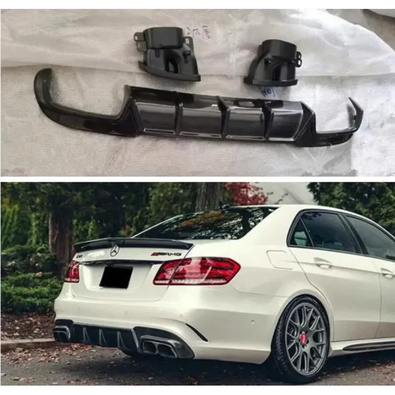 

Rear Bumper Diffuser & Exhaust Tips For Mercedes Benz W212 E63 AMG 2014 2015 2016 2017 Trunk Door Lip Spoiler Real Carbon Fiber