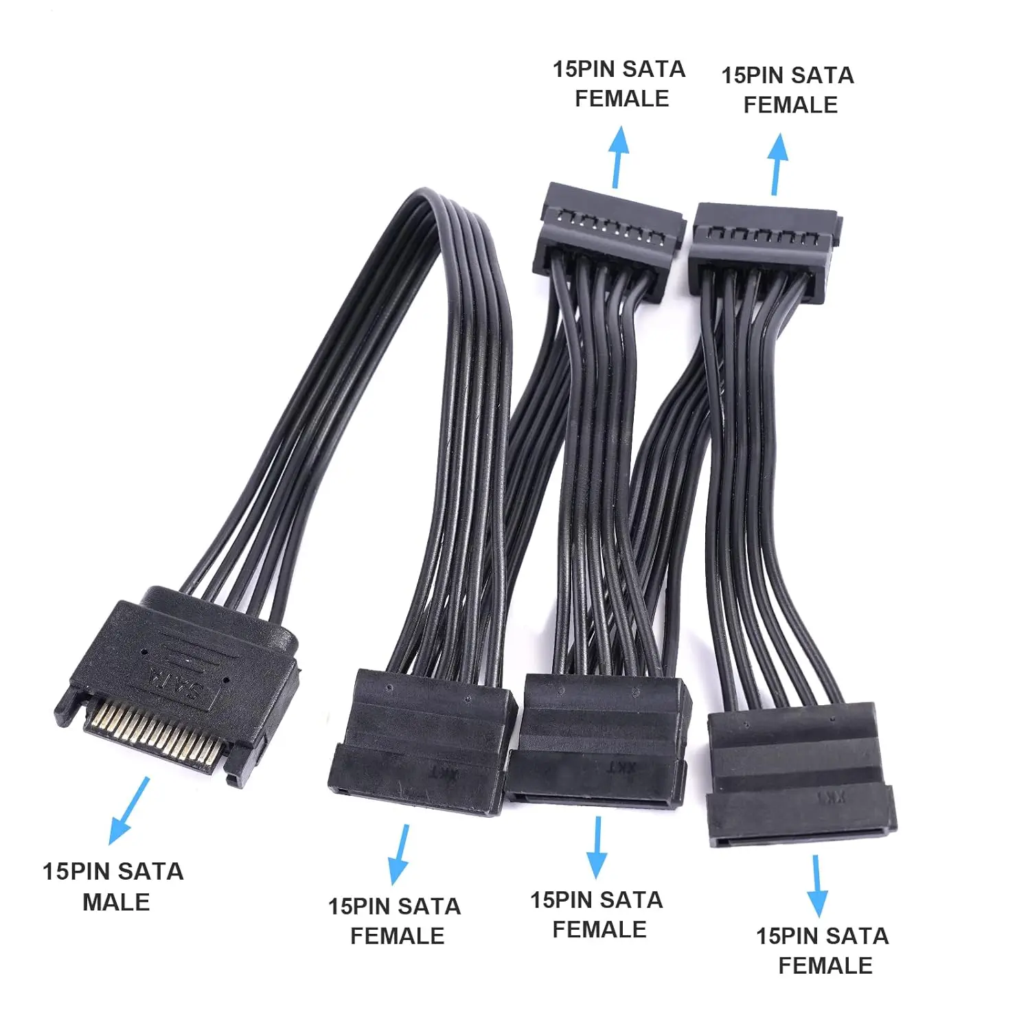 Hard Drive 15 Pin SATA Cable, Male 15 Pin SATA to Female 5 SATA Serial Cable Splitter Cable Suitable for HDD, SSD, Optical Drive