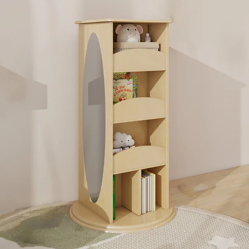 

COMMIKI Wooden Rotating Bookshelf Standing Organizer Nordic Magazine Display Rack for Kids Room Wall Leaning Storage Cabinet