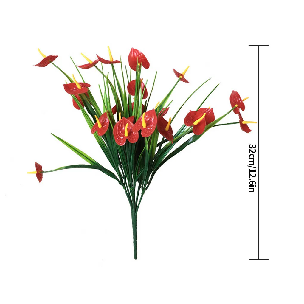 7 branch Anthurium Flower with Leaves Home Hotel Table Decor Centerpiece Floral Plastic Fake Flower