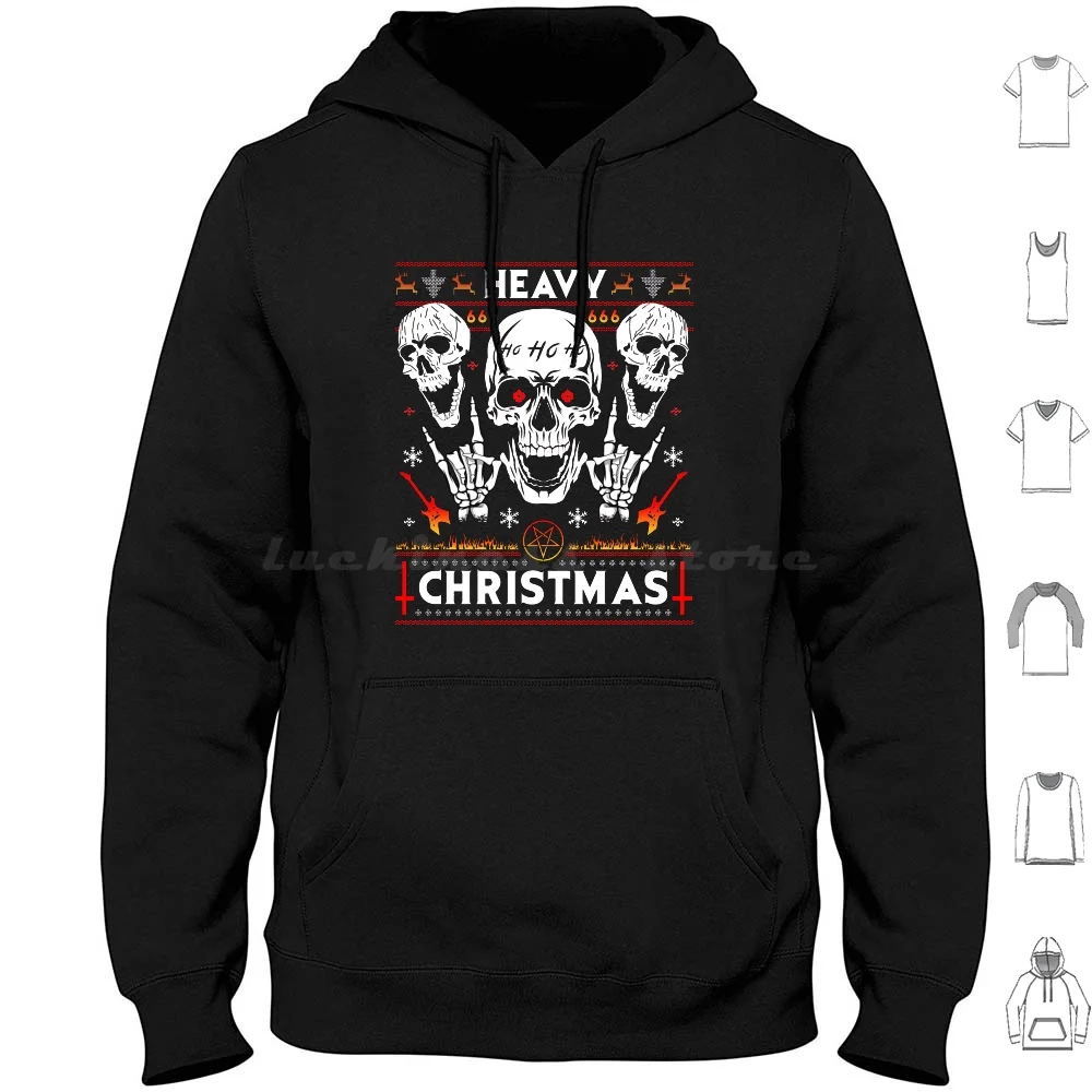 Heavy Christmas-Ugly Xmas Sweater-Heavy Death Black Metal Rocker Rock Horns Hoodies Long Sleeve Antichristmas