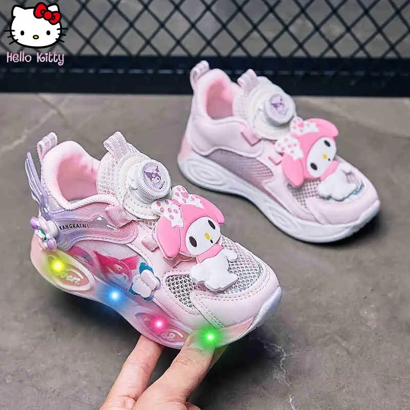 

Girls' Cartoon Anime Illuminated Sports Shoes Kuromi Melody Spring Autumn New Anime Rotating Button Shoes Casual Comfort