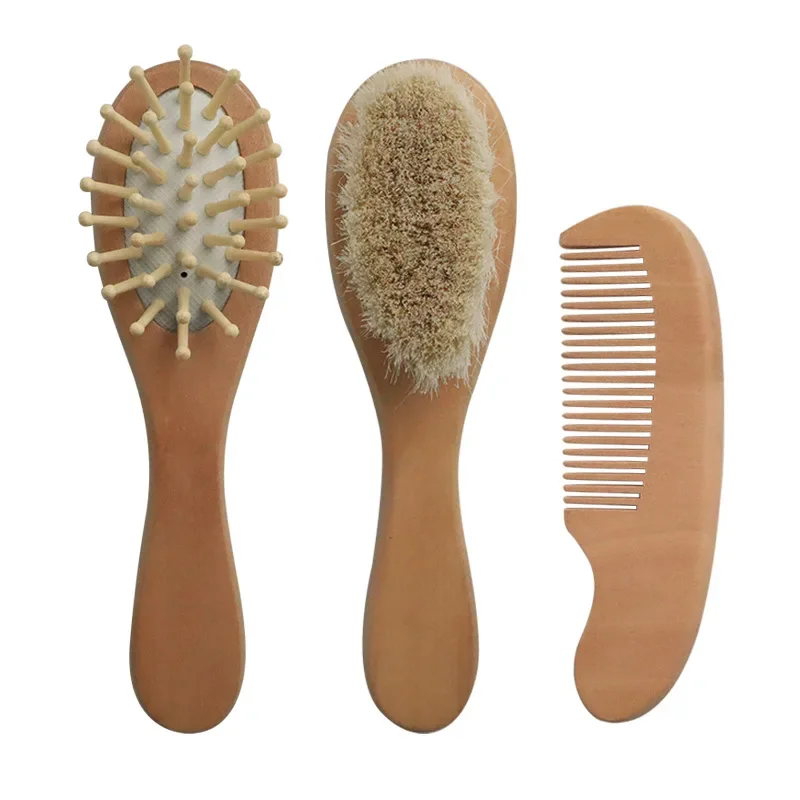 Holz Pinsel Neugeborenen Baby Natürliche Wolle Kamm Neugeborenen Haar Pinsel Infant Kopf Massager Tragbare Baby Kamm Haar Bad Pinsel Kamm