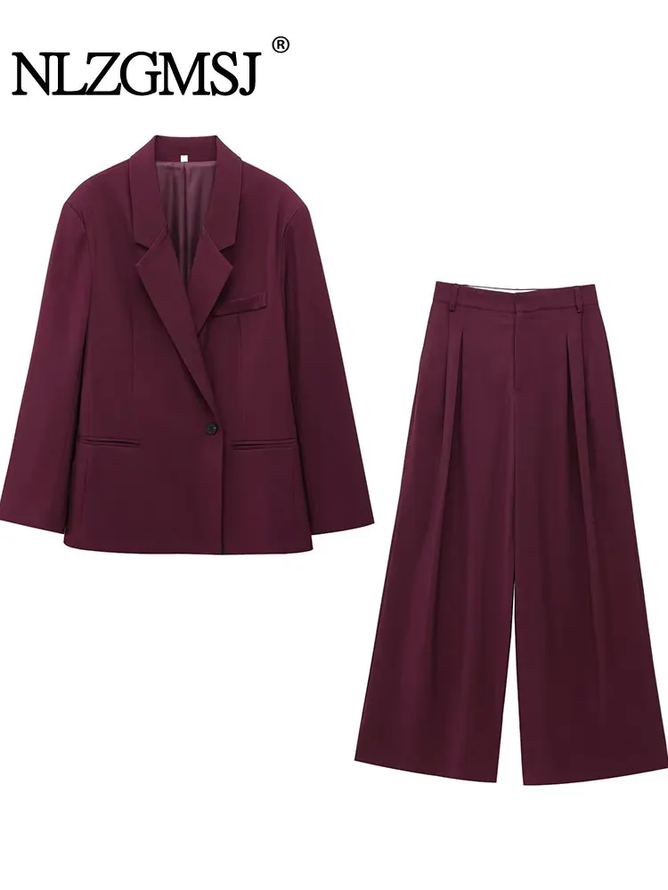 

NLZG 2025 Spring Burgundy Suits Pants Sets For Women 2 Pieces Set Fashion Blazer Coat Women's Suit Office Two Piece Women Outfit