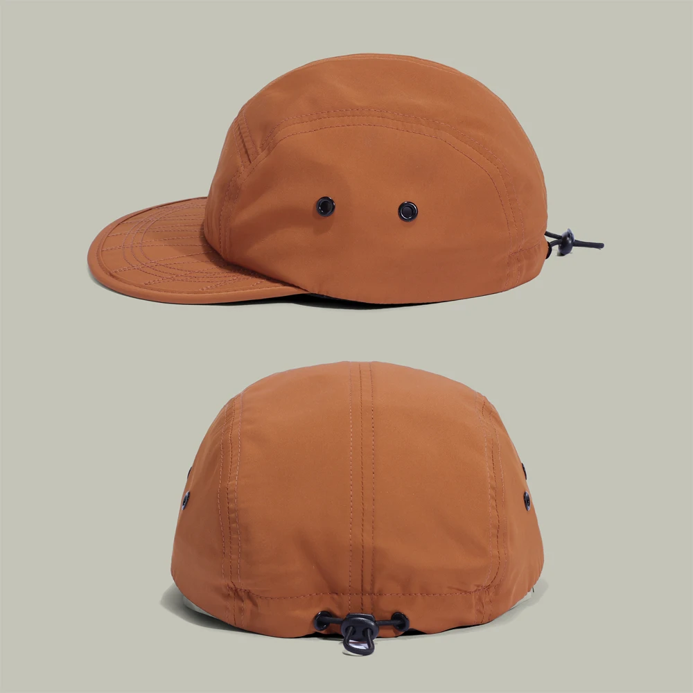 Customized Logo Print Japanese Quick-drying 5 panel Outdoor Camping Hat American Flat-brim Hat Sealing Soft-brim Baseball Cap