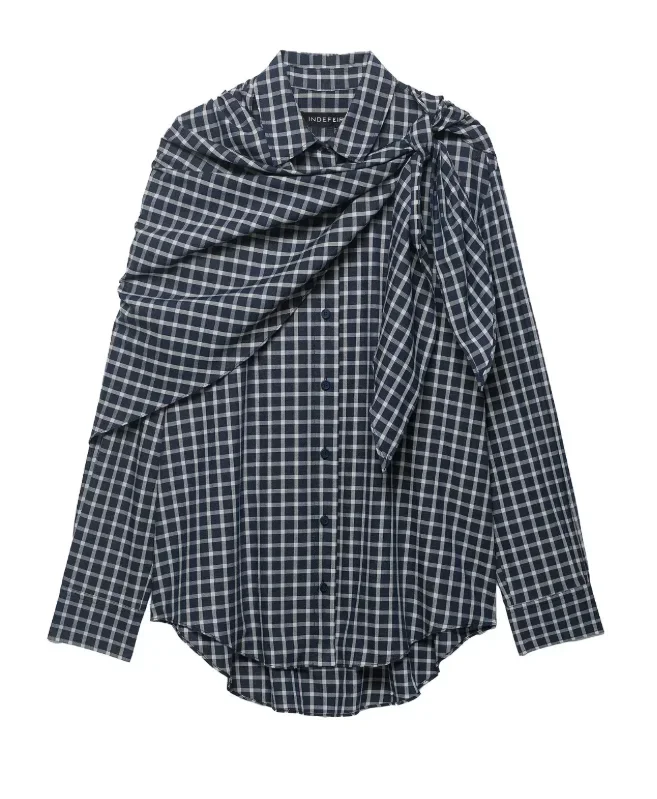 

2026 Spring Lady Fashion Commute Street Shirts Women Lapel Lace-up Plaid Shirt Casual Round Neck Full Sleeve Loose Short Tops