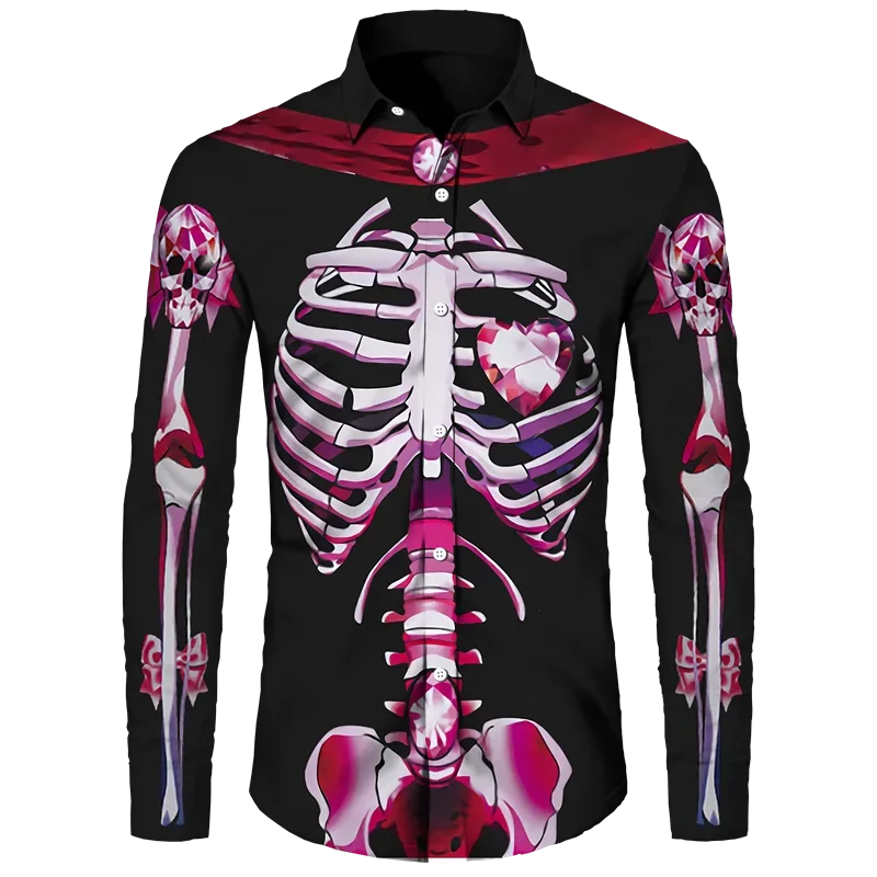 Funny 3D Printed Skeleton Button Shirt For Men Women Carnival Halloween Cosplay Long Sleeve Tops Unisex Streetwear Clothes Male